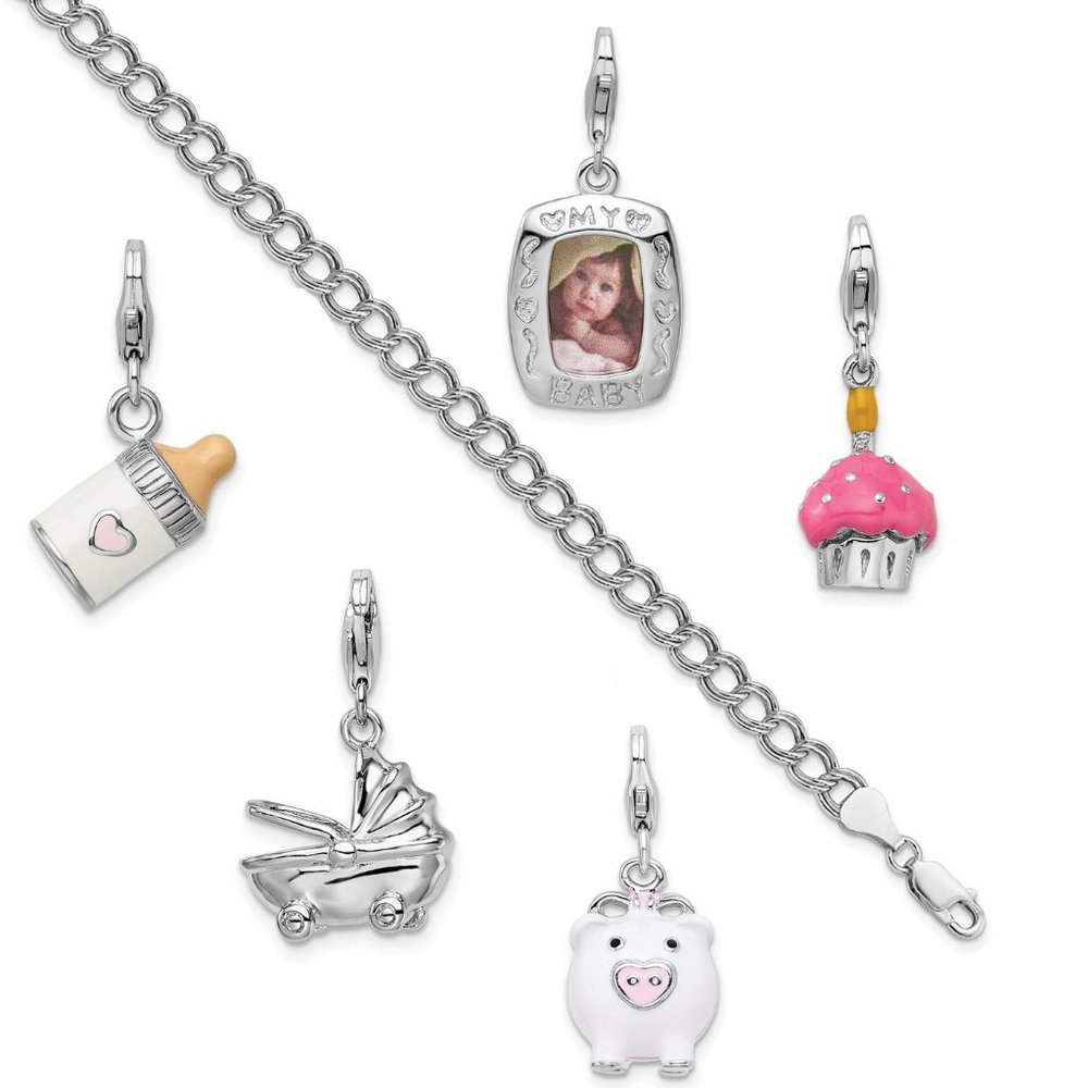 925 Sterling Curated My Baby Girl Charm Collection Link Bracelet for new Moms